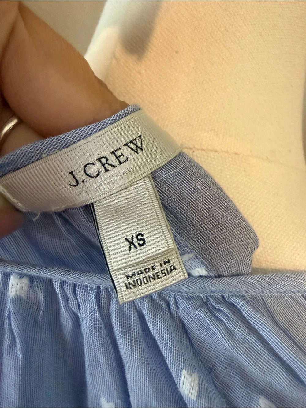 J Crew Light Blue Peasant Blouse with Tassel Tie